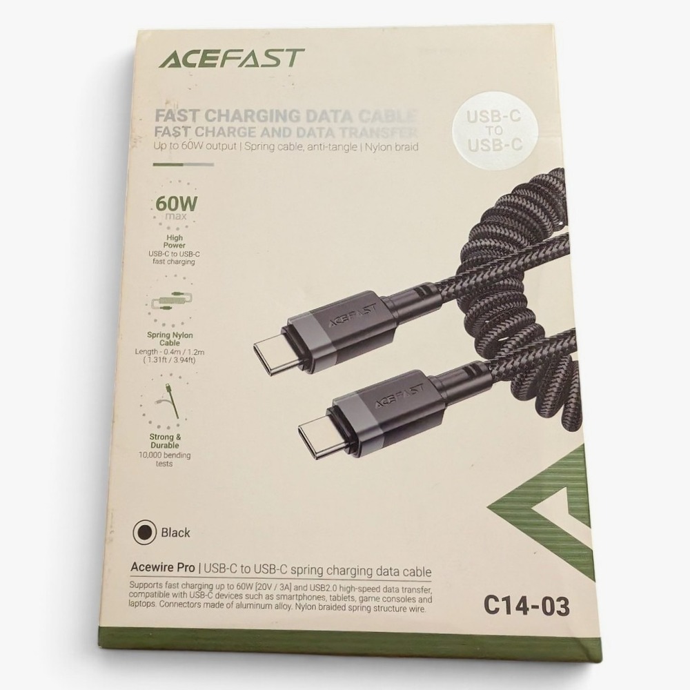 ACEFAST C14-03 60W USB-C to USB-C Coiled Fast Charging Data Cable 1.2m